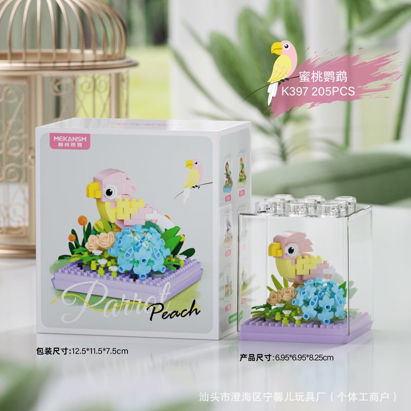 Mekensm 396-399 Parrot Flower Honey Series Children'S Educational Assembly Micro Particle Building Block Toy Ornament - Image 1